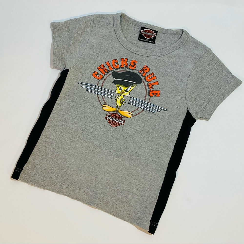 Harley-Davidson Gray and Black Tweety 'Chicks Rule' T-Shirt